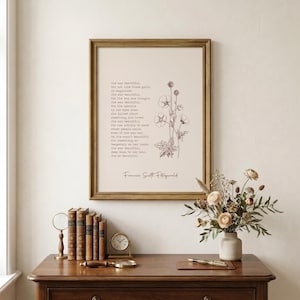 Fitzgerald Quote Print | She Was Beautiful | Literary Wall Art | Book Lover Gift | Romantic Home Decor | Girls Room Art | Digital Download
