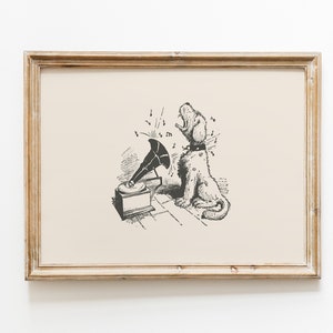 Impresión de perro cantando / Impresión de perro vintage / Arte de pared con impresión de perro / Arte de pared divertido para perros / Póster imprimible para perros Regalo para amantes de los perros / Impresión de perros antiguos