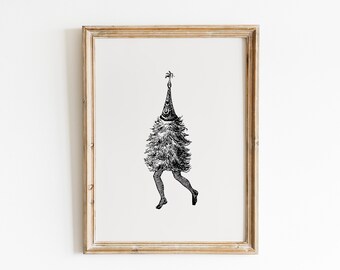 Vintage Christmas Tree Print / Funny Christmas Print / Bar Christmas Print / Minimalist Christmas Print / Christmas Bar Wall Decor
