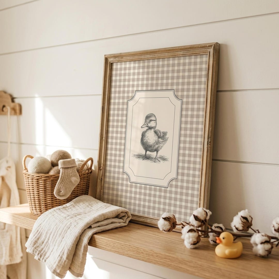Duck Nursery Print | Vintage Baby Duckling Wall Art | Gingham Nursery ...