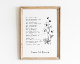 She Was Beautiful But Not Like Those Girls in the Magazines / Fitzgerald Quote Print / F. Scott Fitzgerald Quote / Famous Quote Print