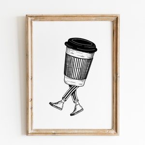 コーヒーカッププリント / 楽しいコーヒープリント / コーヒー抽象プリント / コーヒーカップウォールアート / キッチン抽象プリント / コーヒーバー装飾 / バーカートアート