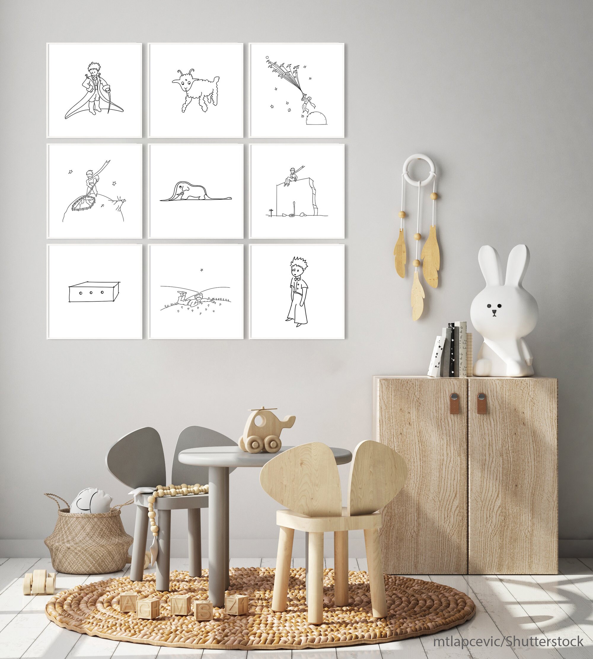 Little Prince Nursery Art Prints - Set of 9: Minimalist Line Art ...