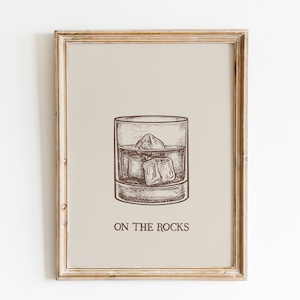 On The Rocks Print / Whiskey Print / Bar Cart Wall Decor / Brandy Print / Bar Cart Print / Cocktail Bar Art / Bar Printables / Retro Bar Art