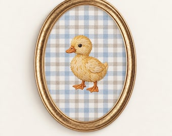 Duck Nursery Art | Yellow Duckling Print | Blue Plaid Baby Room Decor | Digital Download