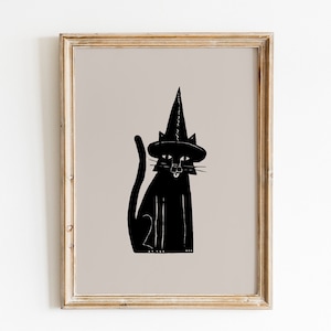 Lámina de Halloween de Gato Brujo: Arte mural espeluznante (Descarga digital)