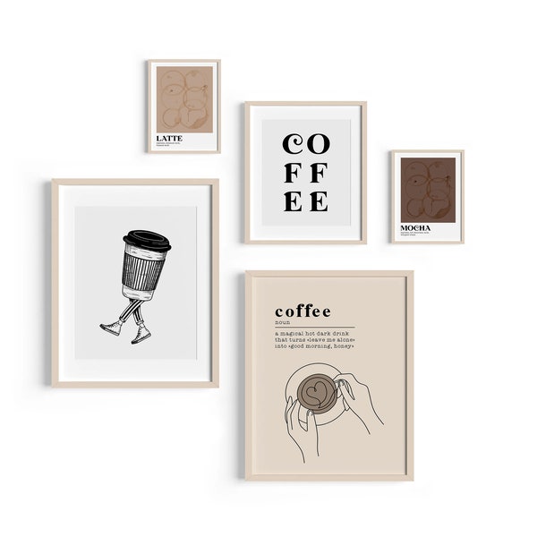 Coffee Gallery Wall Set de 5 impresiones / Coffee Print / Bar Cart Print / Bar Sign Print / Latte Print / Fun Coffee Print / Coffee Definition