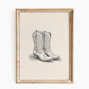 Cowboy boots print | Western wall art | Vintage cowboy decor | Rustic country poster | Vintage boots drawing