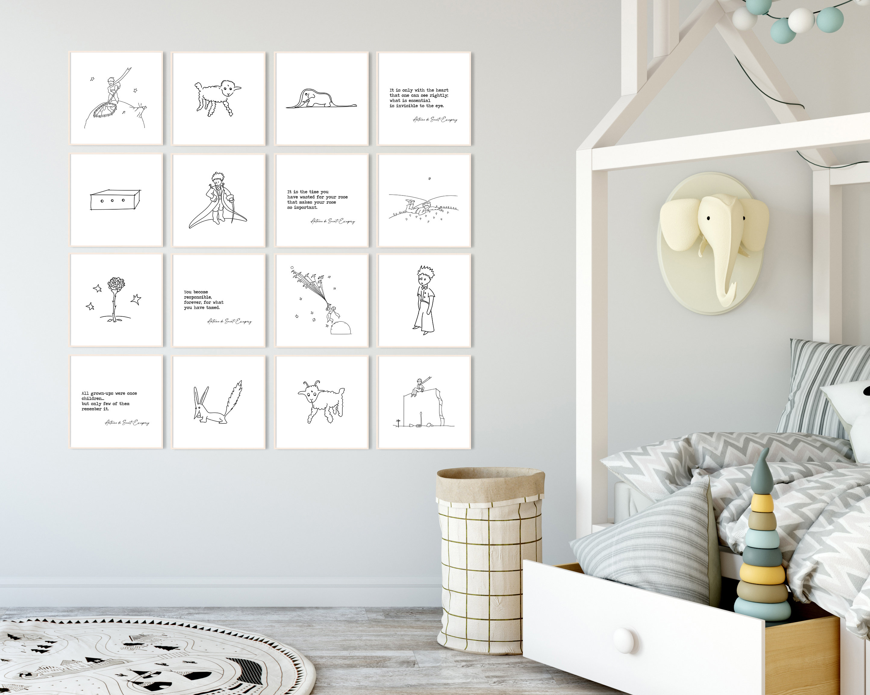 The Little Prince Prints - Set of 16: Minimalist Nursery Decor (digital ...