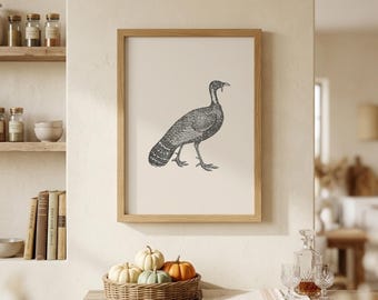 Impressão vintage de peru | Pôster de peru | Decoração de parede de outono | Arte de parede para o Dia de Ação de Graças | Arte para cozinha estilo fazenda | Download digital