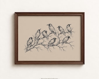 Raven Print | Halloween Wall Art | Gothic Bird Illustration | Dark Academia Decor | Digital Download