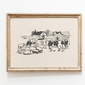 Vintage Farm Print | Farm Scene Print | Rural Landscape Print | Countryside Wall Art | Country Living Art | Farmhouse Wall Decor
