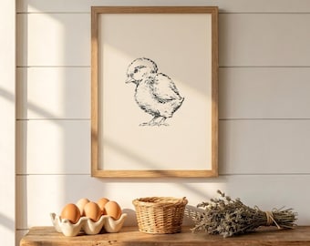 Lámina vintage de gallinas / Arte de pared estilo granja / Decoración campestre / Obra de arte rústica de aves / Dibujo antiguo / Habitación infantil estilo granja / Decoración de pared con gallinas