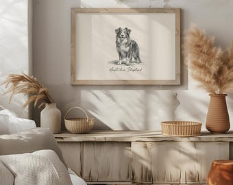 Aussie Dog Wall Art | Australian Shepherd | Dog Breed Wall Art | Aussie Mom Gift | Dog Owner Gift | Farmhouse Dog Art | Digital Download