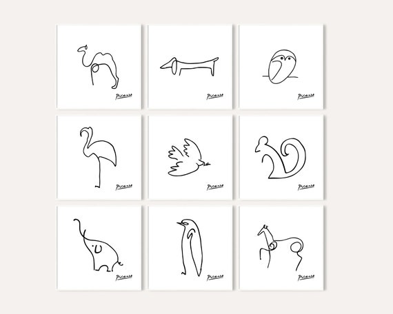 Picasso Animals Line Drawing Prints Set Of 9 Picasso Prints Etsy
