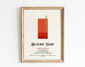 Bloody Mary Print / Bar Cart Print / Tomato Juice Print / Alcohol Drink Poster / Mixology Decor / Bartender Gift / Spicy Cocktail Print