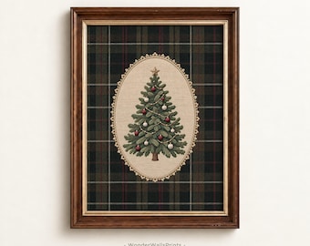 Christmas Tree Wall Art | Vintage Christmas Print | Tartan Plaid Decor | Digital Download