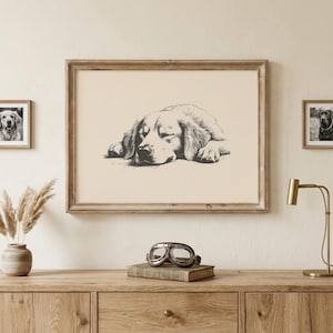 Slapende hond print | Golden retriever-cadeau | Hondenmuurkunst | Cadeau hondenliefhebber | Boerderij muurkunst | Hondenherdenkingscadeau | Digitale download