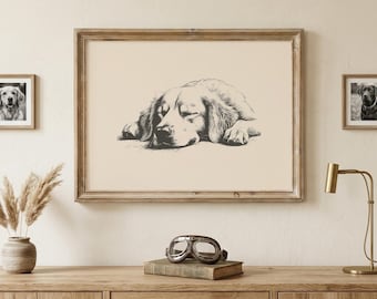 Sleeping Dog Print | Golden Retriever Gift | Dog Wall Art | Dog Lover Gift | Farmhouse Wall Art | Dog Memorial Gift | Digital Download