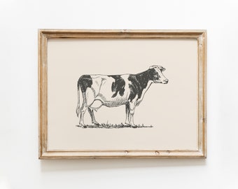 Lámina de vaca vintage: Arte mural de estilo rústico (descarga digital)