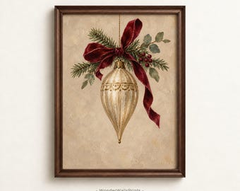 Vintage Christmas Ornaments Wall Art | Rustic Holiday Decor | Digital Download