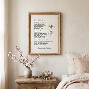 F. Scott Fitzgerald Print | Literary Wall Art | Inspirational Quote Print | Book Lover Gift | Botanical Bedroom Decor | Digital Download