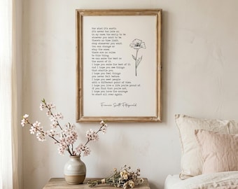 F. Scott Fitzgerald Print | Literary Wall Art | Inspirational Quote Print | Book Lover Gift | Botanical Bedroom Decor | Digital Download