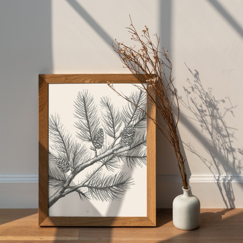 Pine Branch Print | Botanical Wall Art | Pine Cone Wall Art | Farmhouse Wall Art | Nature Print | Cottagecore Decor | Digital Download image 4