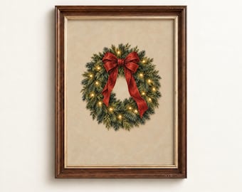 Vintage Christmas Wreath Print | Rustic Holiday Wall Art (Digital Download)