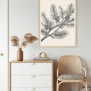 Pine Branch Print | Botanical Wall Art | Pine Cone Wall Art | Farmhouse Wall Art | Nature Print | Cottagecore Decor | Digital Download image 3