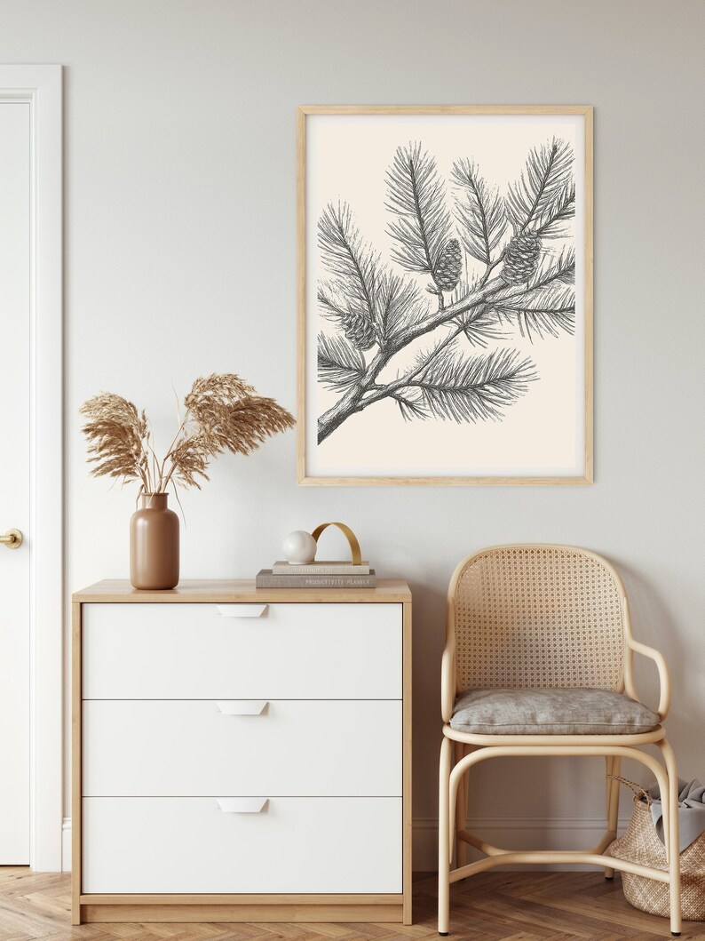 Pine Branch Print | Botanical Wall Art | Pine Cone Wall Art | Farmhouse Wall Art | Nature Print | Cottagecore Decor | Digital Download image 3