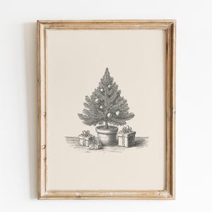 Impresión de árbol de Navidad vintage / Arte mural rústico de invierno de granja / Descarga digital