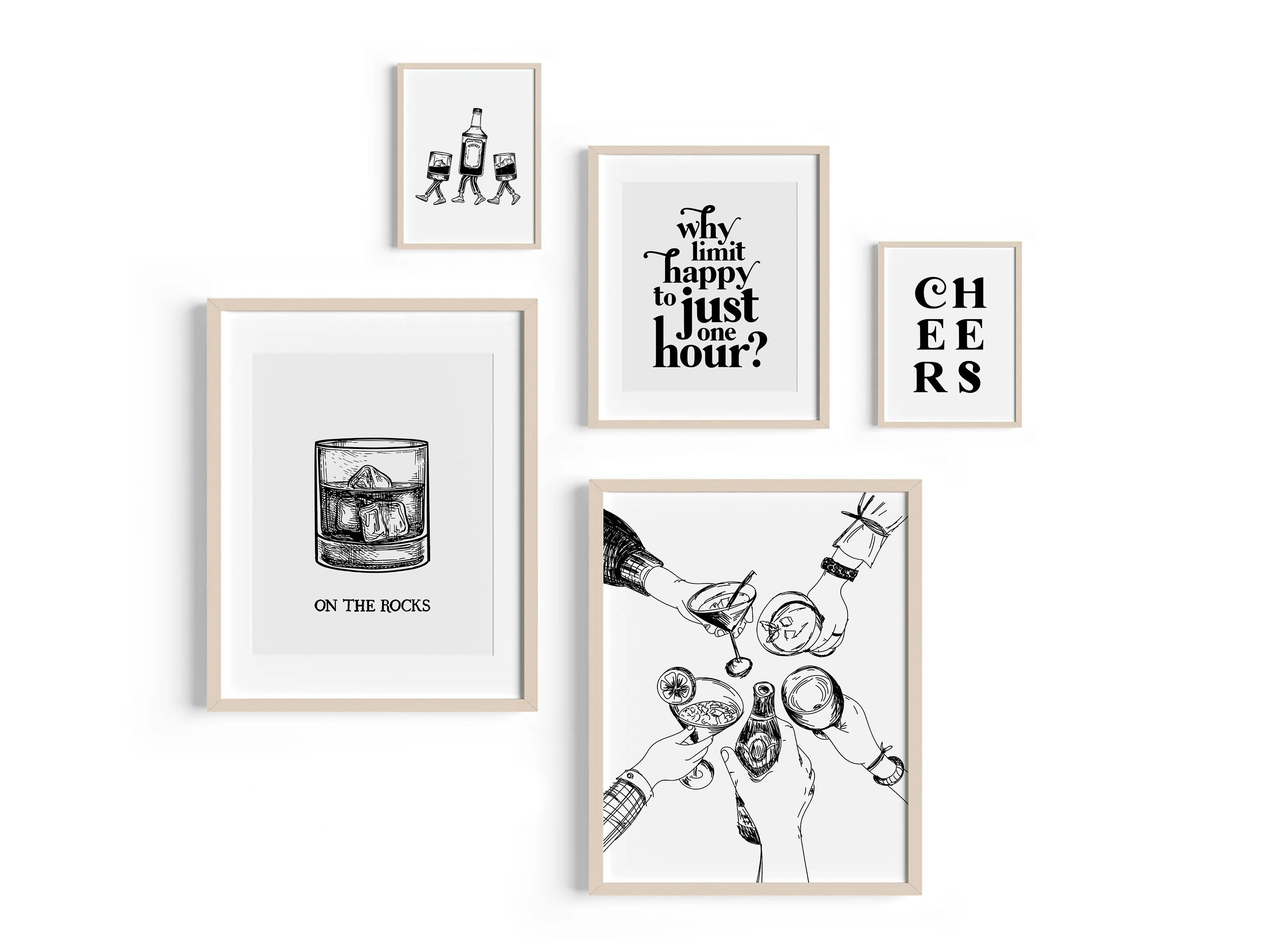 Bar Gallery Wall Set of 5 Prints / Bar Cart Print / Bar Sign Print / Bar Wall Art / Whiskey Print / Cheers Print / Bar Quote Print