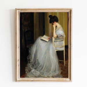 Woman Reading Print / Antique Woman Portrait / Vintage Woman Print / Bedroom Vintage Print / Book Print / Woman Painting Print