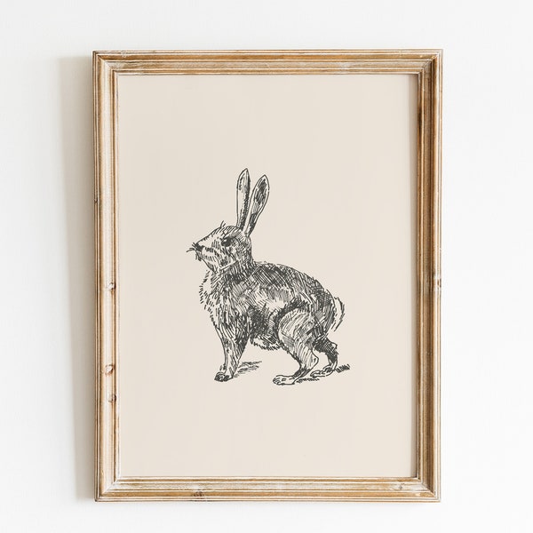 Estampado de conejo / Arte de pared de conejo / Dibujo vintage de conejo / Estampado de vivero de animales / Decoración de pared de granja / Estampado de campo