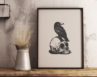 Halloween Print / Halloween Print Wall Art / Skull Print / Spooky Prints / Halloween Decor / Halloween Printable / Raven Wall Art