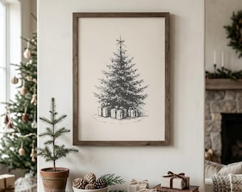 Christmas Tree Wall Art | Christmas Tree Print | Vintage Christmas Decor | Holiday Wall Art | Rustic Christmas Decor | Digital Download