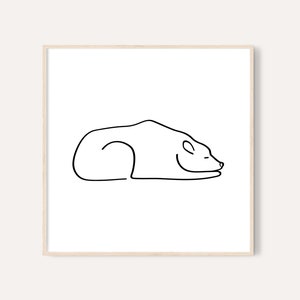 Sleeping Bear Print / Bear One Line Print / Animal Line Drawing Print / Bear Nursery Print / Bear Wall Art / Minimalist Nursery Print