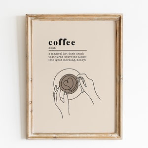 コーヒーの定義プリント / コーヒーの壁アート / コーヒーのタイポグラフィプリント / コーヒーの線画プリント / コーヒーを持つ手プリント / コーヒーカッププリント