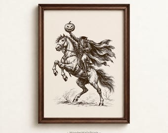 Headless Horseman Print | Sleepy Hollow Halloween Art | Vintage Gothic Decor | Printable Digital Download