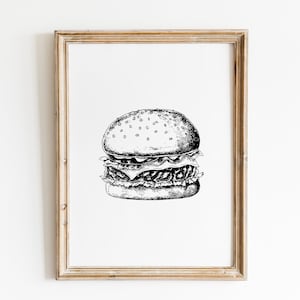 Burger Print / Hamburger Print / Food Print / Kitchen Wall Art / Food Illustration Print / Boho Kitchen Print / Abstract Kitchen Print