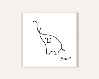Picasso Elephant Print / Picasso Animal Line Drawing Prints / Animal Sketch / Picasso Printable Wall Art / Minimalist Nursery Print