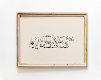 Sheep Vintage Print: Farmhouse Lamb Drawing (Digital Download)