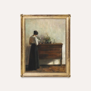 Woman with Book Print / Antique Woman Portrait / Vintage Woman Print / Woman Painting Print / Vintage Poster / Vintage Portrait Print