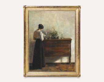 Stampa d'epoca di donna che legge: ritratto d'epoca (download digitale)