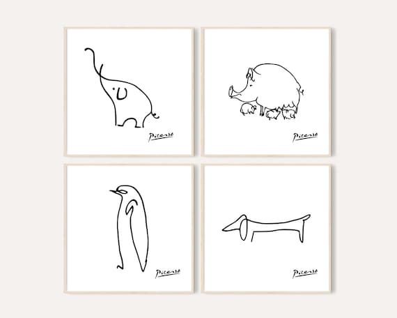 picasso-animals-line-drawing-prints-set-of-4-picasso-prints-etsy