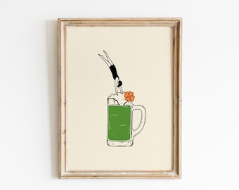 St Patrick's Day Green Beer Print: Irish Bar Cart Wall Art (Digital Download)