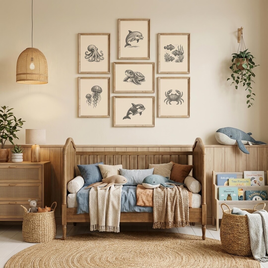 Ocean Nursery Wall Art | Sea Animal Print Set | Coastal Kids Room Decor ...