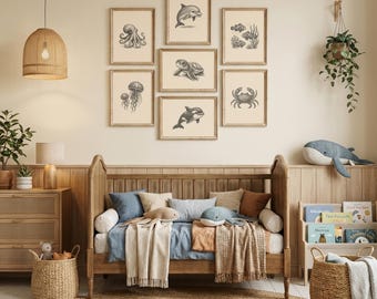 Ocean Nursery Wall Art | Sea Animal Print Set | Coastal Kids Room Decor | Under The Sea Nursery | Ocean Animal Art | Digital Download