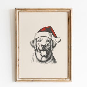Christmas vintage print | Dog wall art | Golden Retriever Print | Dog Drawing | Farmhouse Print | Countryside Wall Art
